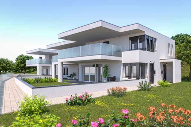 Moderne Wohngebäude mit Glasbalkonen in Thayngen